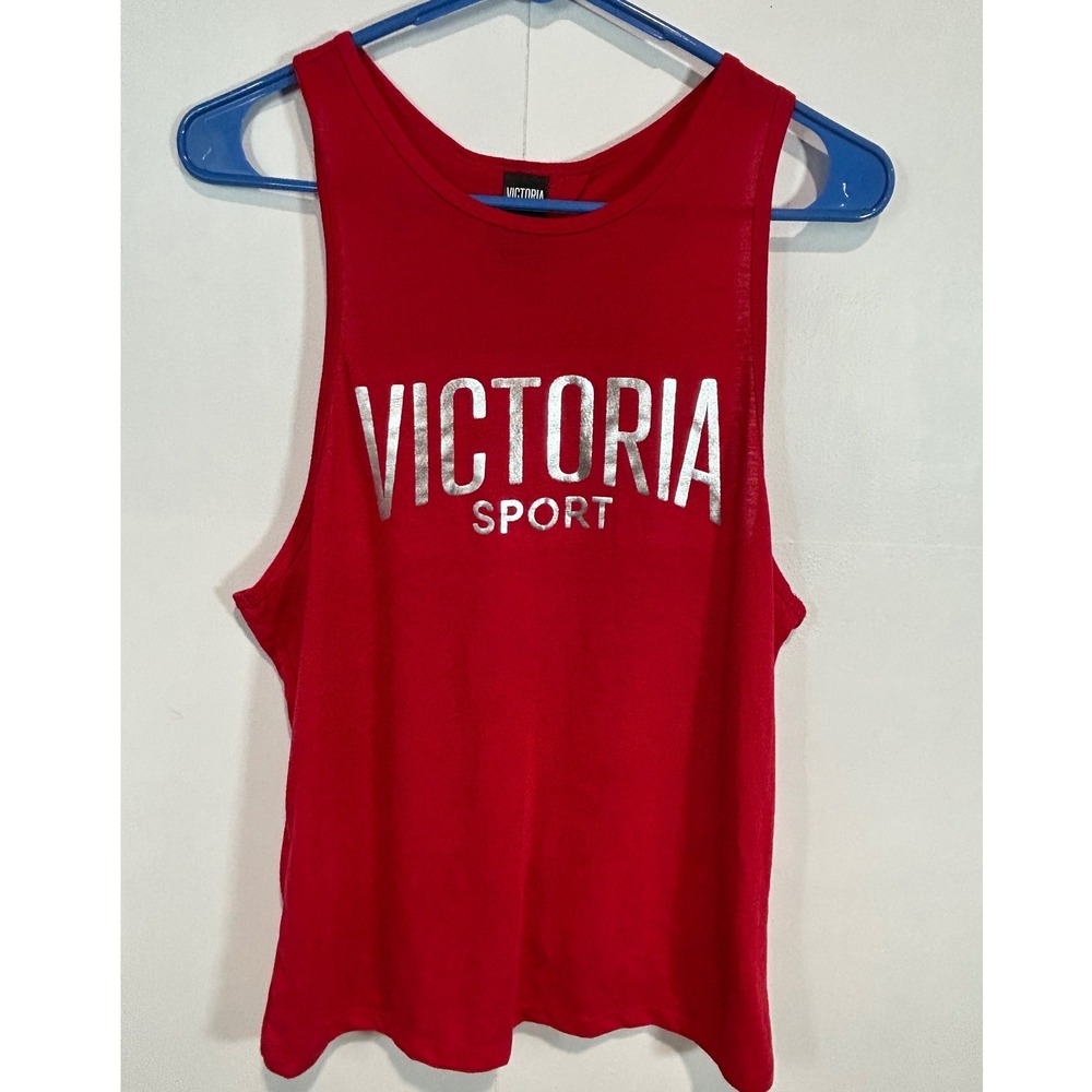 Victoria Sport Tank Top Women S Red Logo Open Back Activewear Gym Yoga Running